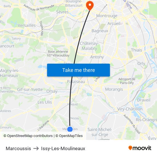 Marcoussis to Issy-Les-Moulineaux map