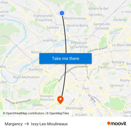 Margency to Issy-Les-Moulineaux map