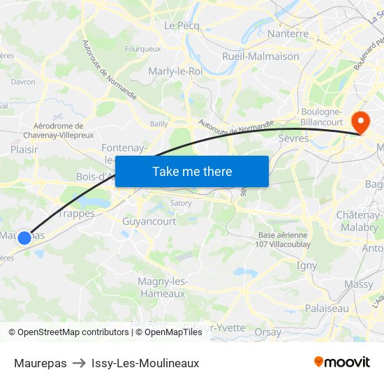 Maurepas to Issy-Les-Moulineaux map