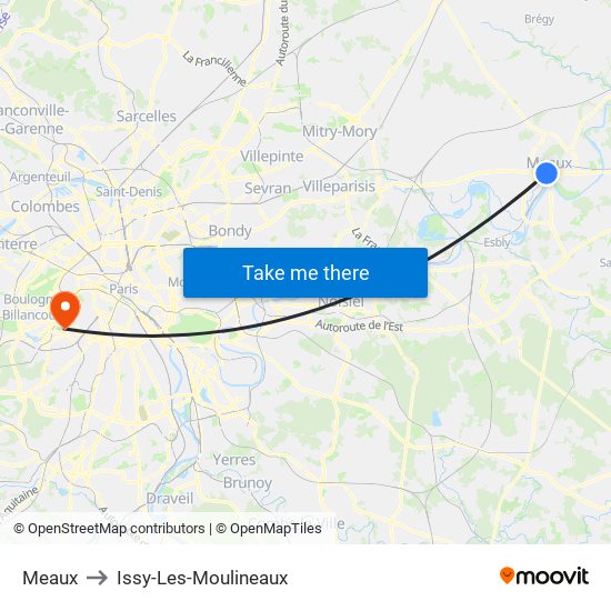 Meaux to Issy-Les-Moulineaux map