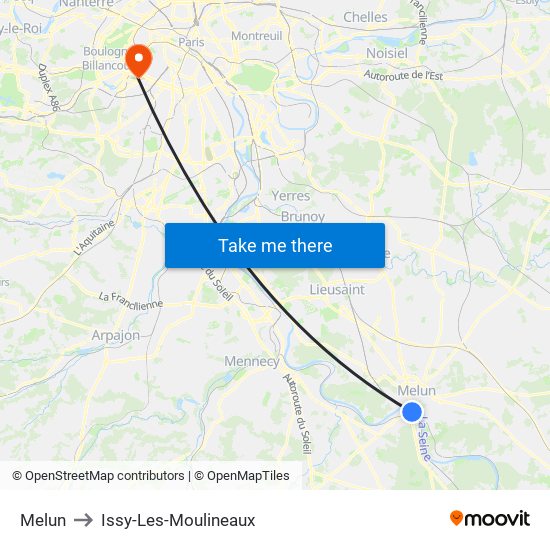 Melun to Issy-Les-Moulineaux map