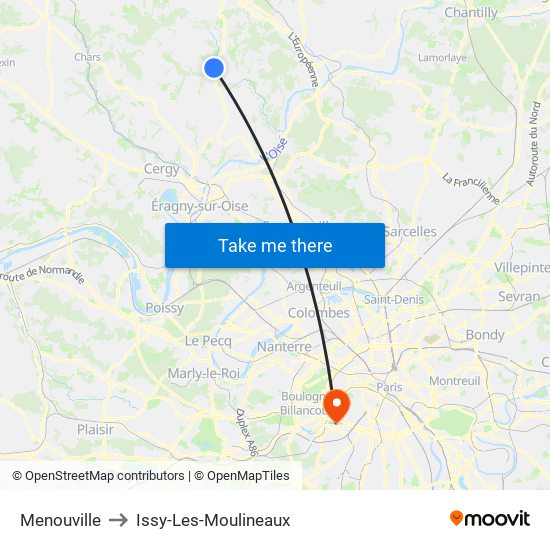 Menouville to Issy-Les-Moulineaux map