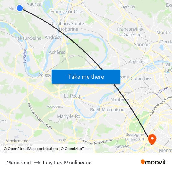 Menucourt to Issy-Les-Moulineaux map