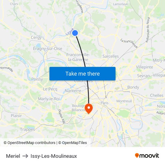 Meriel to Issy-Les-Moulineaux map