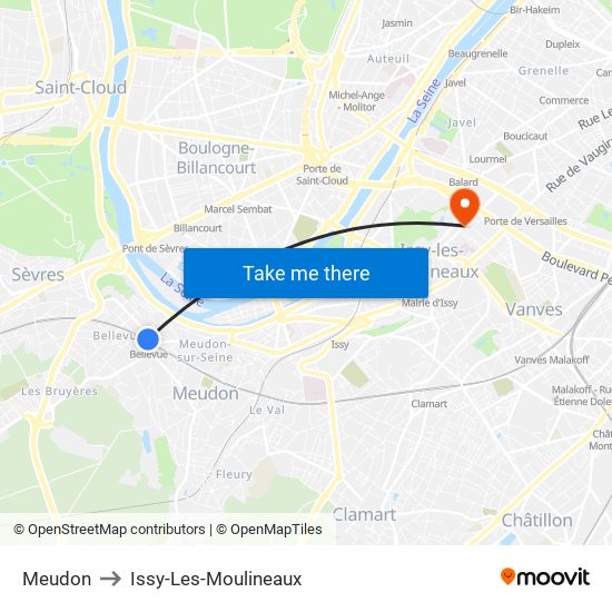 Meudon to Issy-Les-Moulineaux map