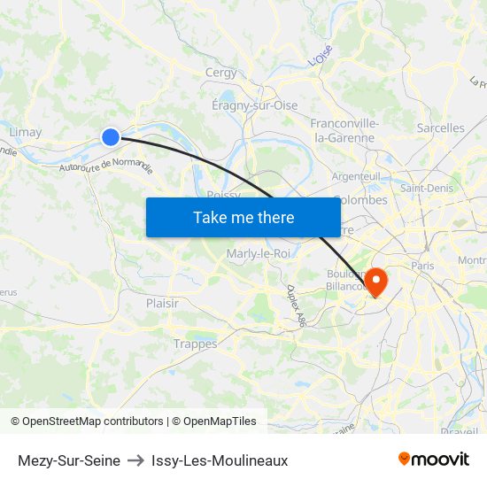 Mezy-Sur-Seine to Issy-Les-Moulineaux map