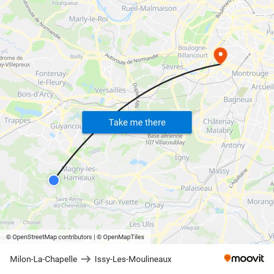 Milon-La-Chapelle to Issy-Les-Moulineaux map