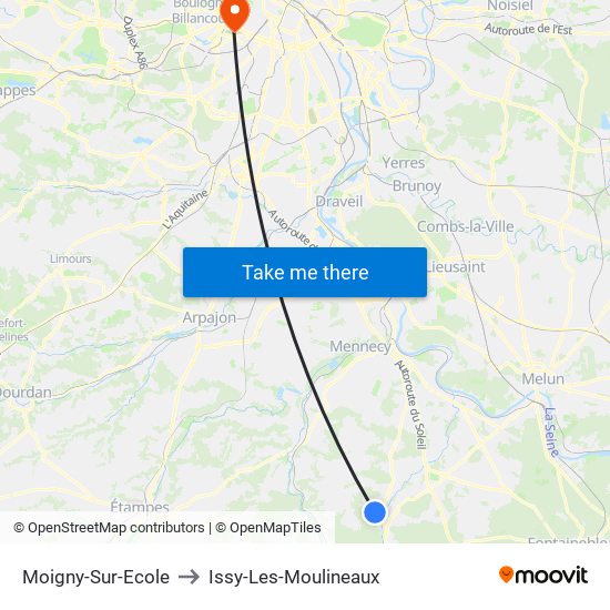 Moigny-Sur-Ecole to Issy-Les-Moulineaux map