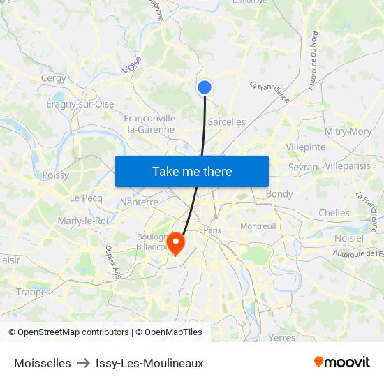 Moisselles to Issy-Les-Moulineaux map