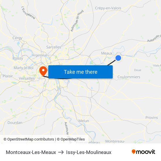 Montceaux-Les-Meaux to Issy-Les-Moulineaux map