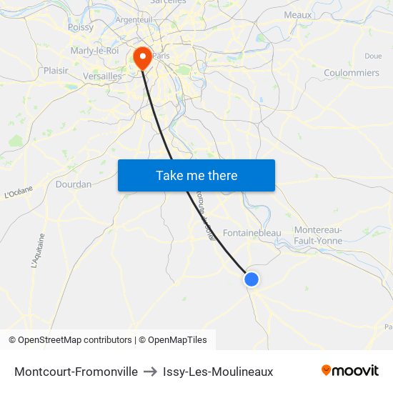 Montcourt-Fromonville to Issy-Les-Moulineaux map