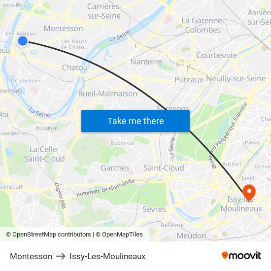 Montesson to Issy-Les-Moulineaux map