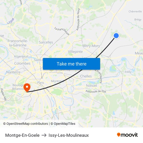 Montge-En-Goele to Issy-Les-Moulineaux map