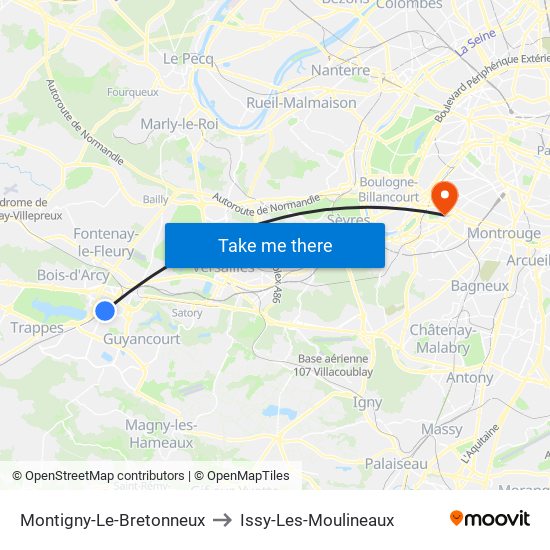 Montigny-Le-Bretonneux to Issy-Les-Moulineaux map