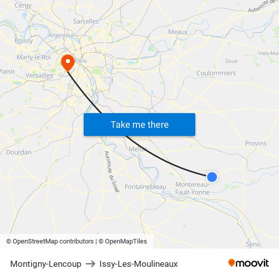 Montigny-Lencoup to Issy-Les-Moulineaux map