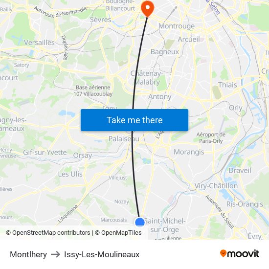 Montlhery to Issy-Les-Moulineaux map