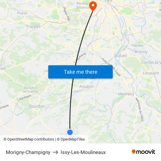 Morigny-Champigny to Issy-Les-Moulineaux map