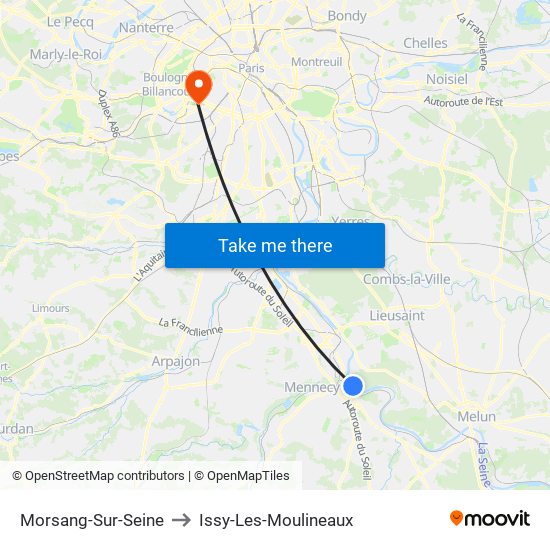 Morsang-Sur-Seine to Issy-Les-Moulineaux map