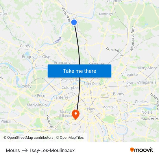 Mours to Issy-Les-Moulineaux map