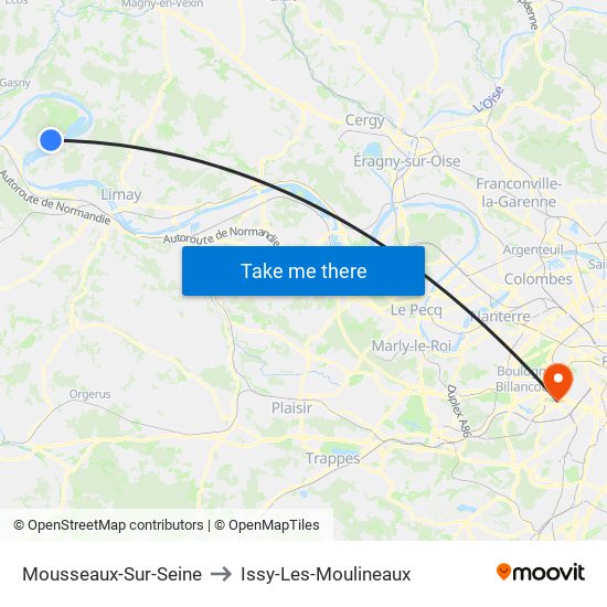 Mousseaux-Sur-Seine to Issy-Les-Moulineaux map
