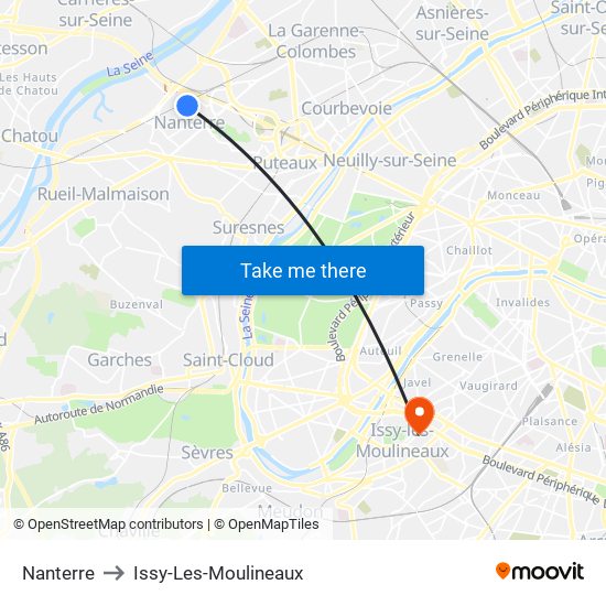 Nanterre to Issy-Les-Moulineaux map