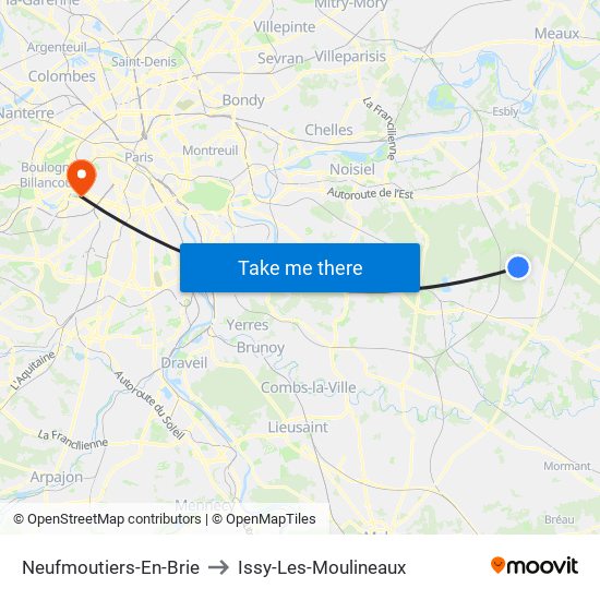 Neufmoutiers-En-Brie to Issy-Les-Moulineaux map