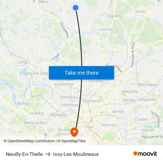 Neuilly-En-Thelle to Issy-Les-Moulineaux map