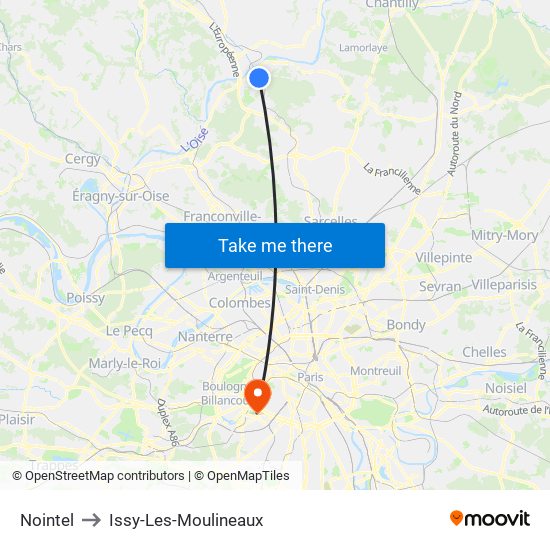 Nointel to Issy-Les-Moulineaux map