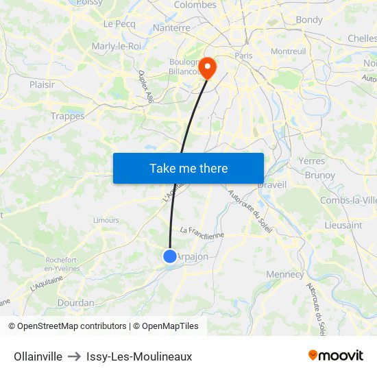 Ollainville to Issy-Les-Moulineaux map