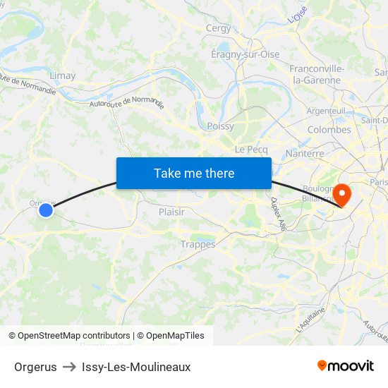 Orgerus to Issy-Les-Moulineaux map