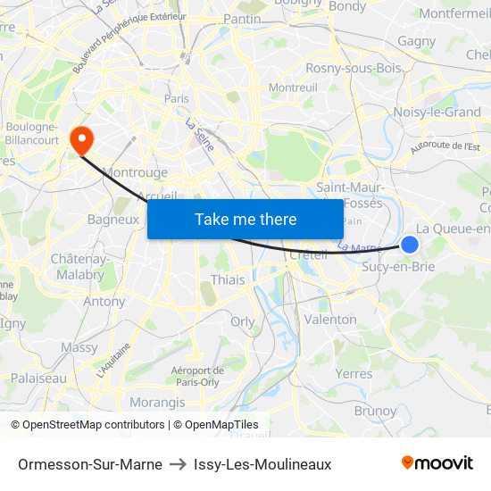 Ormesson-Sur-Marne to Issy-Les-Moulineaux map