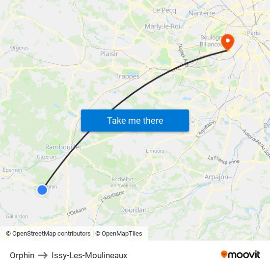 Orphin to Issy-Les-Moulineaux map