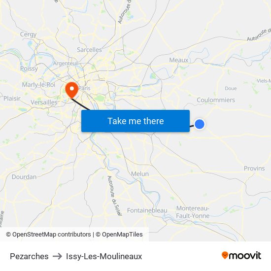 Pezarches to Issy-Les-Moulineaux map