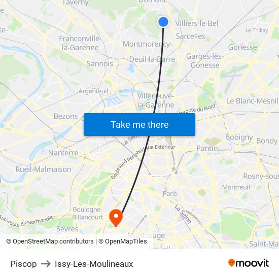 Piscop to Issy-Les-Moulineaux map