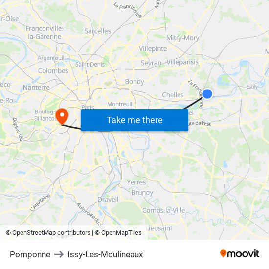 Pomponne to Issy-Les-Moulineaux map