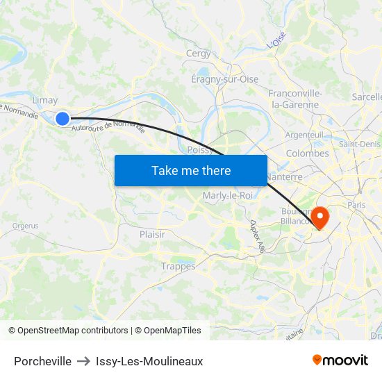 Porcheville to Issy-Les-Moulineaux map