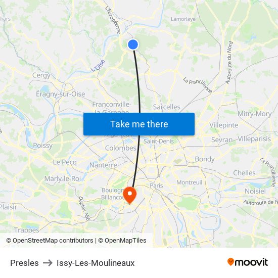 Presles to Issy-Les-Moulineaux map