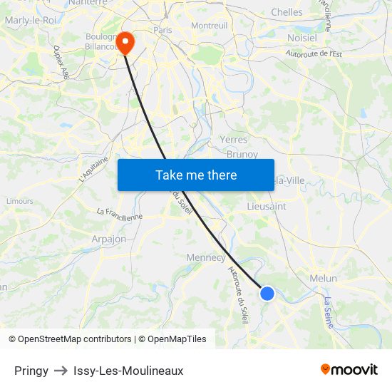 Pringy to Issy-Les-Moulineaux map