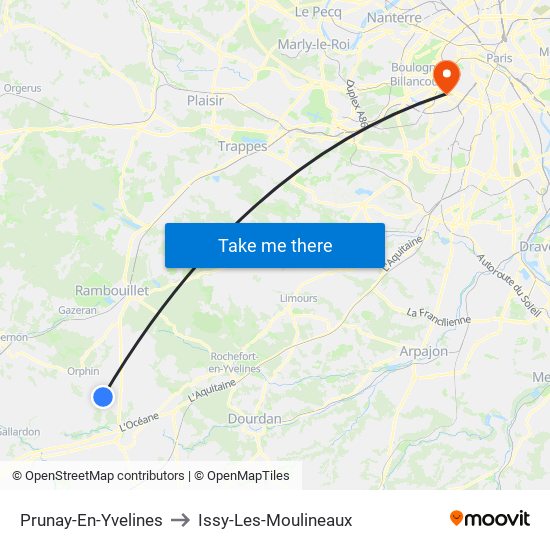 Prunay-En-Yvelines to Issy-Les-Moulineaux map