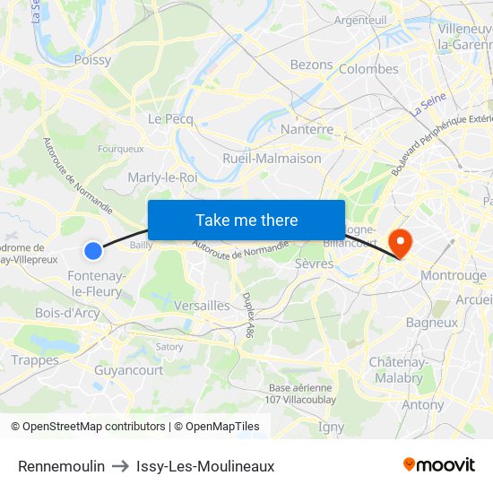 Rennemoulin to Issy-Les-Moulineaux map