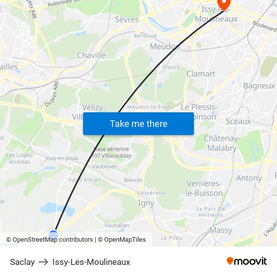 Saclay to Issy-Les-Moulineaux map