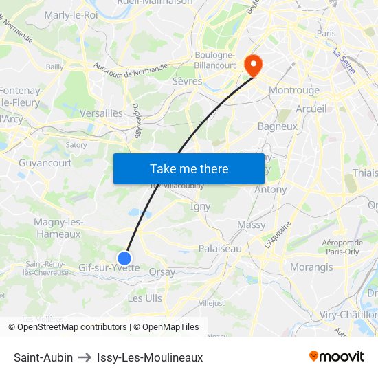 Saint-Aubin to Issy-Les-Moulineaux map