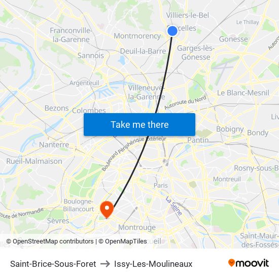 Saint-Brice-Sous-Foret to Issy-Les-Moulineaux map