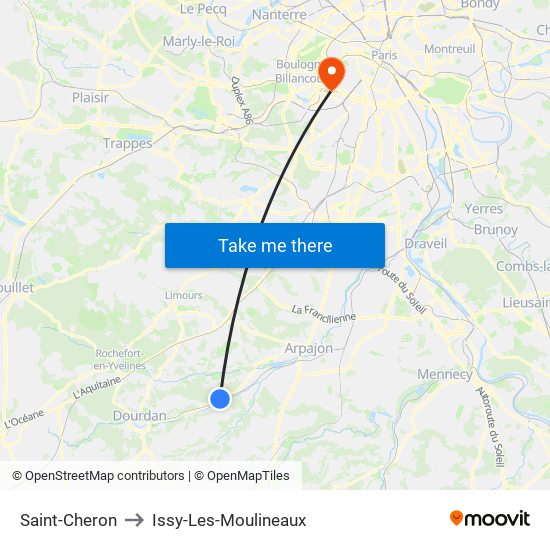Saint-Cheron to Issy-Les-Moulineaux map