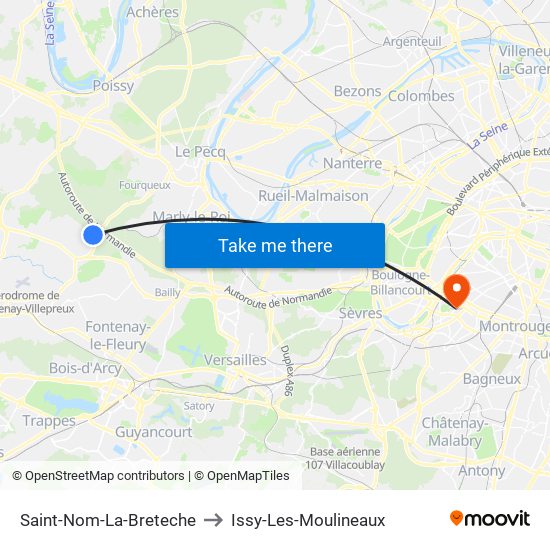 Saint-Nom-La-Breteche to Issy-Les-Moulineaux map