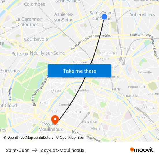 Saint-Ouen to Issy-Les-Moulineaux map