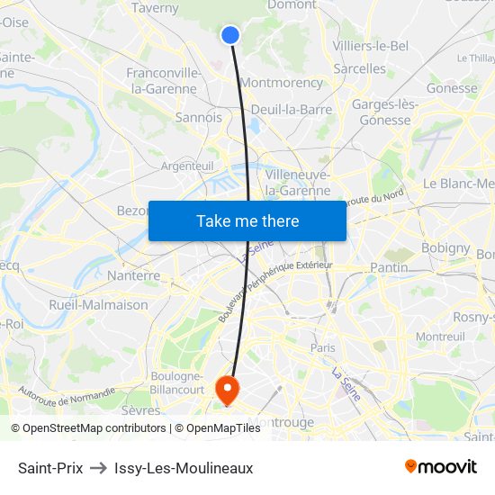 Saint-Prix to Issy-Les-Moulineaux map
