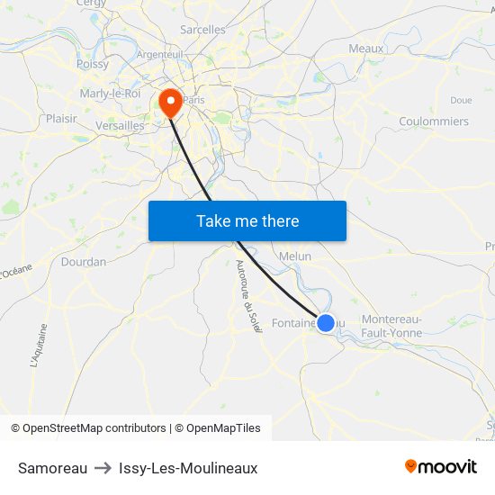 Samoreau to Issy-Les-Moulineaux map