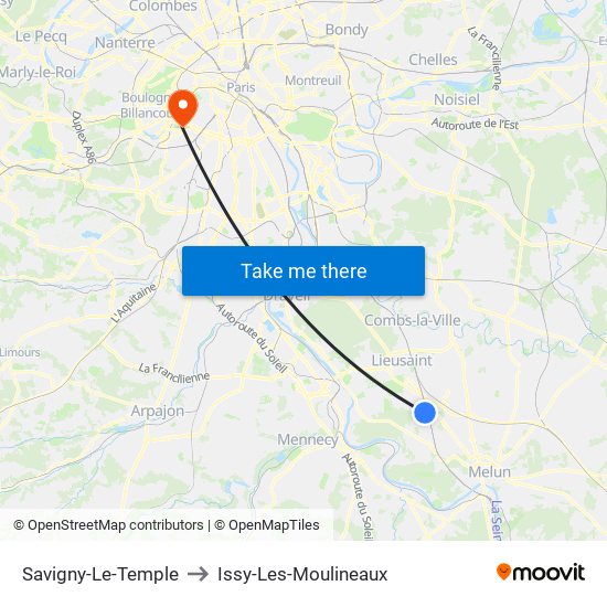 Savigny-Le-Temple to Issy-Les-Moulineaux map