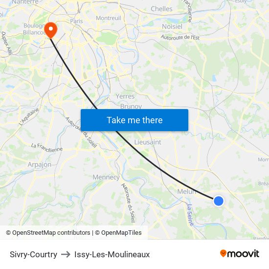 Sivry-Courtry to Issy-Les-Moulineaux map